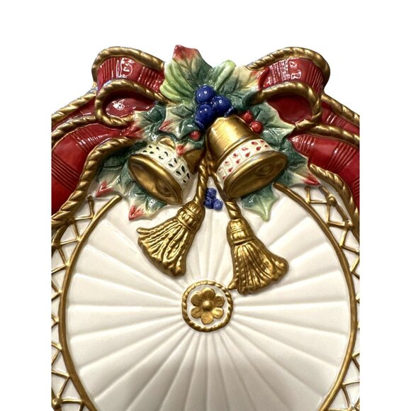 Fitz & Floyd Classics Christmas Plate 9" Red Green Bells Holly Holiday Decor - Picture 2 of 8
